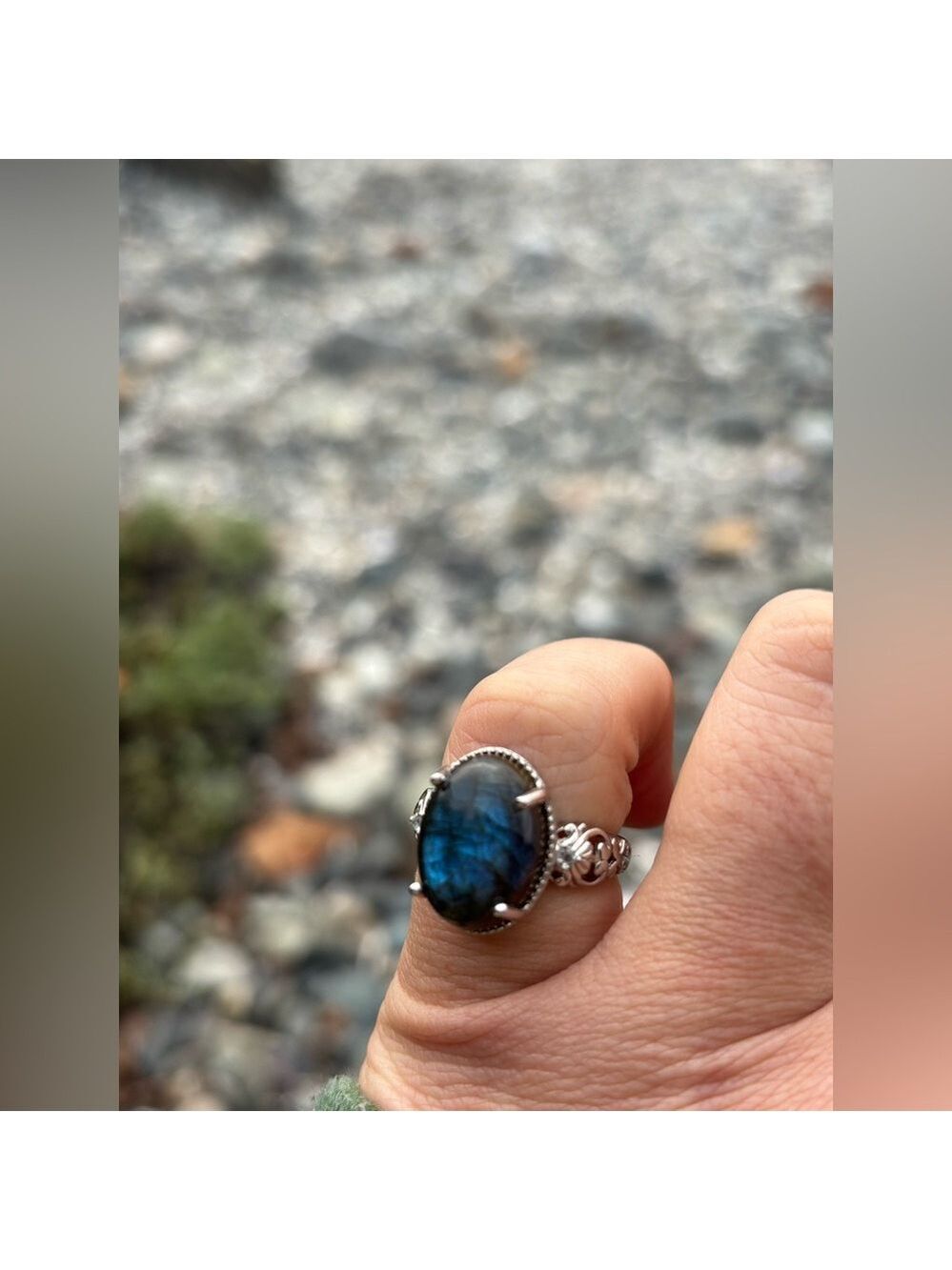 Blue Flash Labradorite Ring • Platinum-Plated • Genuine Topaz • Size 7 (Karis) - Picture 3 of 14